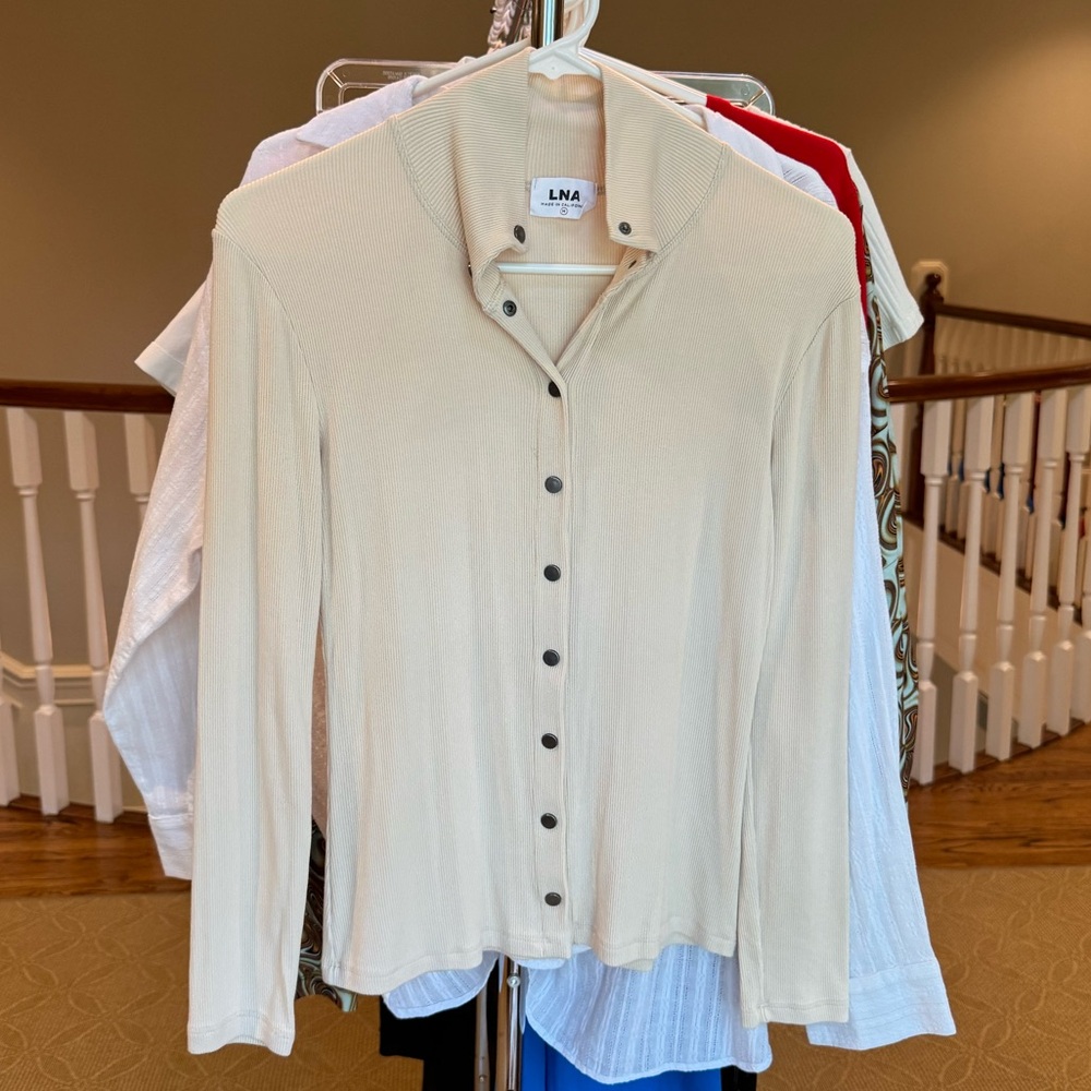 LNA Ribbed Long Sleeve Button Up Blouse